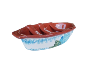 Assa chouriço canoa em cerâmica (barro vermelho) decoração hortênsia 39
