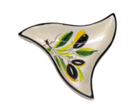 Taça 3 bicos em faiança pintada à mão decoração azeitona 