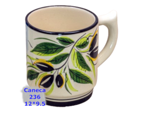 Caneca em faiança pintada à mão decoração azeitona 