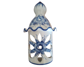 Aplique flor em faiança pintado à mão decoração flor azul