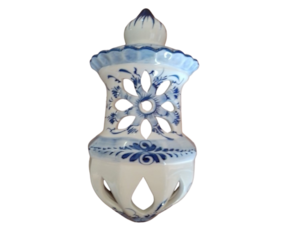Aplique cabaça em faiança pintado à mão decoração flor azul