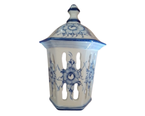 Aplique cabaça em faiança pintado à mão decoração flor azul