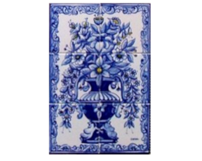 Painel pintado à mão composto por 6 azulejos florão azul