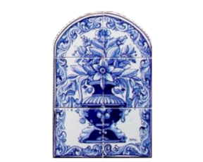 Painel pintado à mão composto por 6 azulejos c/recorte florão azul