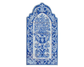 Painel pintado à mão composto por 18 azulejos florão azul