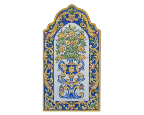 Painel pintado à mão composto por 18 azulejos florão cor