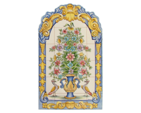 Painel pintado à mão composto por 26 azulejos florão cor