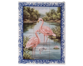 Painel em azulejo decorado tema Flamingos