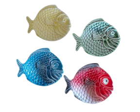 Travessa peixe mini redonda em faiança pintado à mão