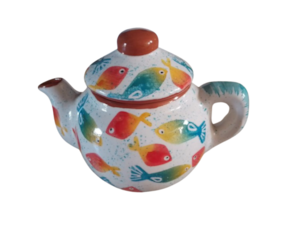 Bule de chá em cerâmica pintado à mão decoração peixinhos (52)
