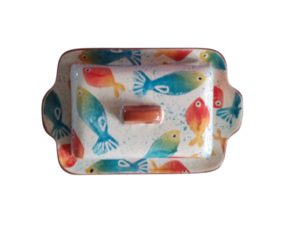 Manteigueira em cerâmica pintada à mão decoração peixinhos (52)