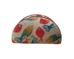 Suporte guardanapos em cerâmica pintado à mão decoração peixinhos (52)