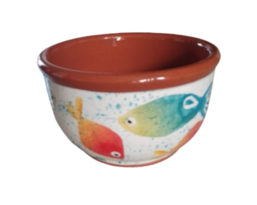 Tigela alta em cerâmica pintada à mão decoração peixinhos (52)