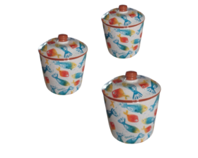 Caixa de especiarias em cerâmica pintado à mão decoração peixinhos