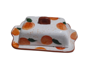 Manteigueira em cerâmica pintada à mão decoração Laranjinha