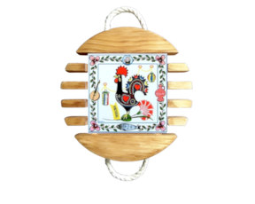 Base de tacho Galo Barcelos em Madeira Natural 10x10 cm