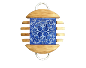 Base de tacho em madeira natural com azulejo decorado 10*10 cm padrão 83