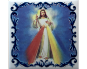 Magnético com azulejo decorado Jesus Confio em Vós  5X5cm