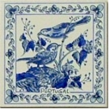 Azulejo decorado dois Pássaros azul 7.5x7.5cm