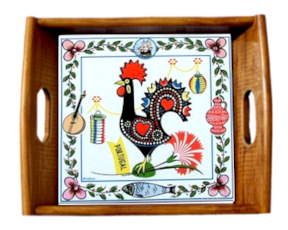 Tabuleiro asa lisa envernizado Galo de Barcelos 15x15 cm