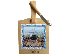 Tábua de queijo em madeira natural motivo  Ascensor 15x15 cm